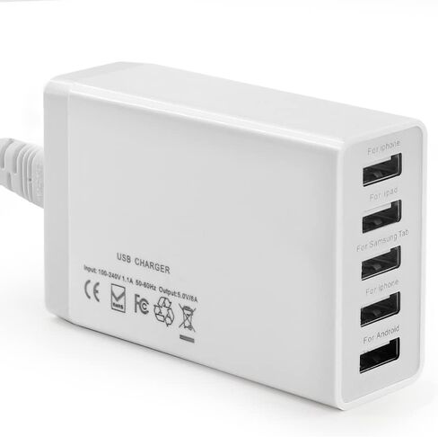 قاعدة شحن من الخيزران لأجهزة متعددة مع شاحن USB بخمسة منافذ و5 كابلات شحن وحامل للساعة. منظم محطات إرساء سطح المكتب الخشبي للهاتف الخلوي، والكمبيوتر اللوحي، والساعة، وإكسسوارات المكتب in Kuwait