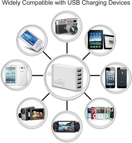 قاعدة شحن من الخيزران لأجهزة متعددة مع شاحن USB بخمسة منافذ و5 كابلات شحن وحامل للساعة. منظم محطات إرساء سطح المكتب الخشبي للهاتف الخلوي، والكمبيوتر اللوحي، والساعة، وإكسسوارات المكتب in Kuwait