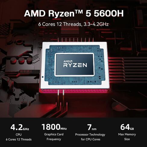 كمبيوتر صغير AMD Ryzen 5 5600H سداسي النواة Beelink SER5 | 32 جيجابايت DDR4 | 500 جيجابايت NVMe M.2 SSD | شاشة ثلاثية 4K @ 60 هرتز، مخرج HDMI مزدوج، النوع C | Wi-Fi 6E | RJ45 | بلوتوث 5.2 | W-11 Gaming كمبيوتر مكتبي صغير in Kuwait