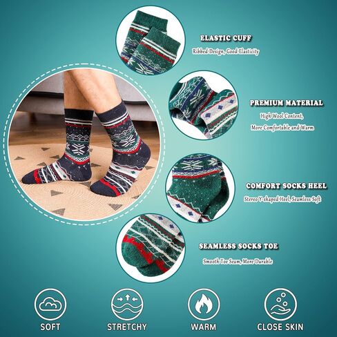 Men's Super Heavy Thick Wool Socks-Thermal Cozy Casual Socks for Men 5 Pair in Saudi Arabia
