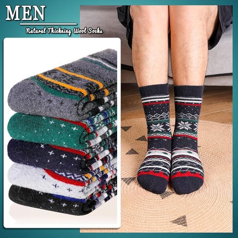 Men's Super Heavy Thick Wool Socks-Thermal Cozy Casual Socks for Men 5 Pair in Saudi Arabia