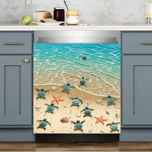 Ocean Turtle Sticker Dishwasher Magnet Sea Dishwasher Front Door Cover,Kitchen Decorative Beach Fridge Magnetic Refrigerator Panel Decal,Home Appliance Sticker Decor Art 23"x17" in Saudi Arabia