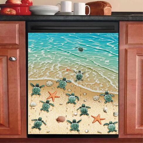 Ocean Turtle Sticker Dishwasher Magnet Sea Dishwasher Front Door Cover,Kitchen Decorative Beach Fridge Magnetic Refrigerator Panel Decal,Home Appliance Sticker Decor Art 23"x17" in Saudi Arabia