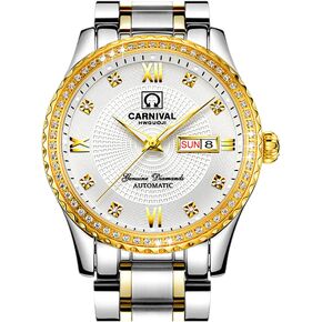 CARNIVAL Mens Dial Automatic Full Gold Stainless Steel Sapphire Glass Waterproof Men Black Watch