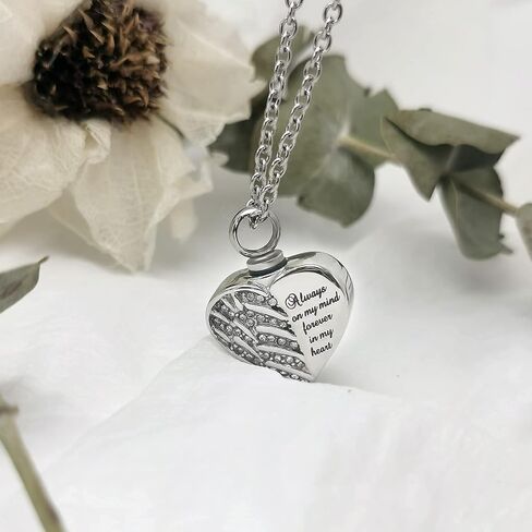 LuxglitterLin Guardian Angel Wings مجوهرات حرق الجثث للرماد القلب كريستال جرة القلائد للرماد قلادة تذكار تذكارية دائمًا في الاعتبار إلى الأبد في قلبي in Kuwait