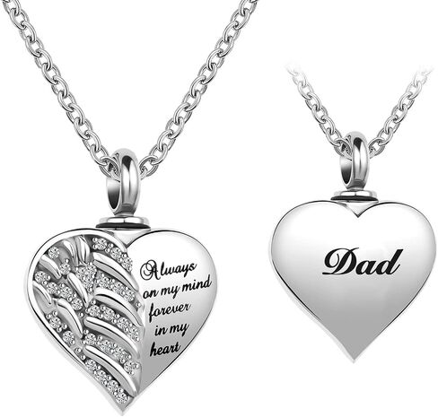 LuxglitterLin Guardian Angel Wings مجوهرات حرق الجثث للرماد القلب كريستال جرة القلائد للرماد قلادة تذكار تذكارية دائمًا في الاعتبار إلى الأبد في قلبي in Kuwait