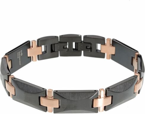 Metro Jewelry Thick Specialty Bracelet for Men in Stainless Steel with Black and Rose Ion Plating or Diamond Accents - 8.5 Inches Long and 13 mm Wide with Fold Over Clasp in Saudi Arabia