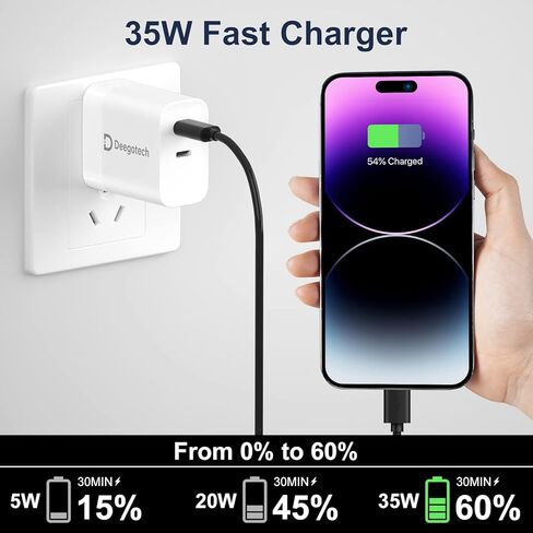 USB C Fast Charger, Deegotech 35W Dual USB-C Port Compact Power Adapter for iPhone 14 iPad MacBook Air,Foldable PPS PD Fast Charger Compatible with iPhone 14 Pro Max/13/12/11, iPad Pro in Kuwait