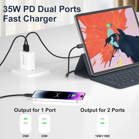 USB C Fast Charger, Deegotech 35W Dual USB-C Port Compact Power Adapter for iPhone 14 iPad MacBook Air,Foldable PPS PD Fast Charger Compatible with iPhone 14 Pro Max/13/12/11, iPad Pro in Kuwait