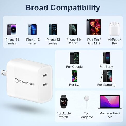 USB C Fast Charger, Deegotech 35W Dual USB-C Port Compact Power Adapter for iPhone 14 iPad MacBook Air,Foldable PPS PD Fast Charger Compatible with iPhone 14 Pro Max/13/12/11, iPad Pro in Kuwait