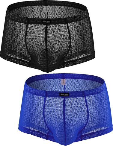IKINGSKY Men's Lace Boxer Briefs See Through Bulge Shorts Underwear Sexy Semi Sheer Trunk Under Panties in Kuwait