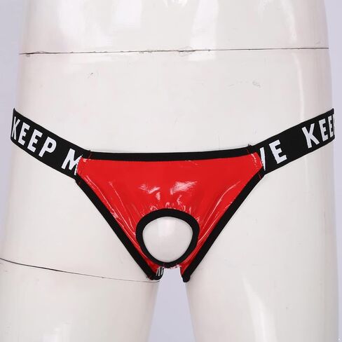Daenrui Men's Shiny Metallic Low Rise Thongs Briefs Front Hole Jockstraps Underpants Backless G-String in Kuwait