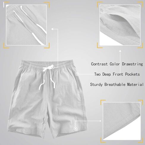 LTIFONE Mens Casual Shorts Elastic Waist 7" Inseam with Drawstring Slim Fit Summer Pants with Pockets(Light Grey,3XL) in Kuwait