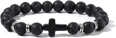 Caiyao 8MM Ornament Lava Volcanic Stone Beads Turquoise Cross Elastic Stretch Bracelet Religion Bangle for Women Men in Kuwait