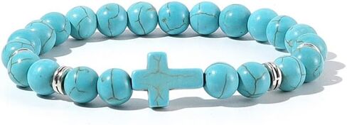 Caiyao 8MM Ornament Lava Volcanic Stone Beads Turquoise Cross Elastic Stretch Bracelet Religion Bangle for Women Men in Kuwait