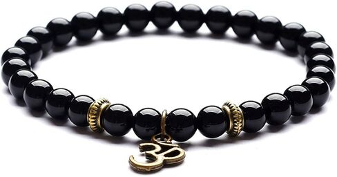 Domika Black Agate Beaded Bracelet Buddha Head & OM Buddhist Prayer Therapy Religious Stretch Bracelet Set in Saudi Arabia