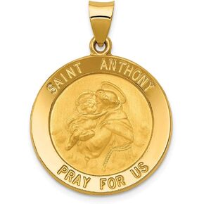 14k Yellow Gold Catholic Patron Saint Anthony Medal Pendant Charm - 31mm x 23mm in Saudi Arabia
