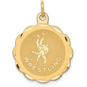 Solid 14k Yellow Gold Men's Wrestling Disc Charm Pendant - 25mm x 18mm in Kuwait