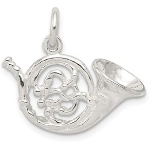 Solid 925 Sterling Silver French Horn Charm Pendant - 15mm x 20mm in Kuwait