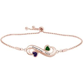 AFFY Mother's Day Jewelry Gifts Personalized Simulated Birthstone Name Engraved Double Heart Infinity Bolo Bracelet 14k Gold Plated Sterling Silver in Saudi Arabia