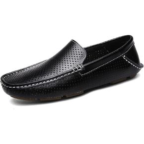 Easy to Put and Remove Driving Moccasins Loafer Shoes for Men Breathable Genuine Leather Perforated Stitching Details Resistant Comfortable Flat Heel Walking Slip On for All Occasions in Kuwait
