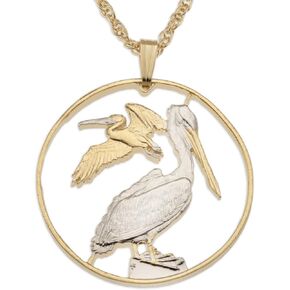 Pelican Pendant & Necklace, British Virgin Islands 50 Cents Hand Cut, 1 3/16" in diameter in Kuwait
