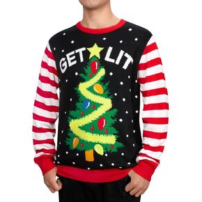 Cozople Men Women Light-up Ugly Christmas Sweater Knitted Pullover Jumpers with Multi-Colored Big Led Flashing String Lights
