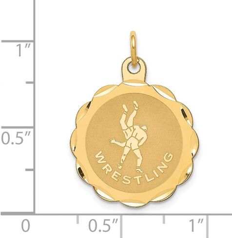 Solid 14k Yellow Gold Men's Wrestling Disc Charm Pendant - 25mm x 18mm in Saudi Arabia