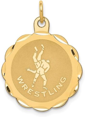 Solid 14k Yellow Gold Men's Wrestling Disc Charm Pendant - 25mm x 18mm in Saudi Arabia
