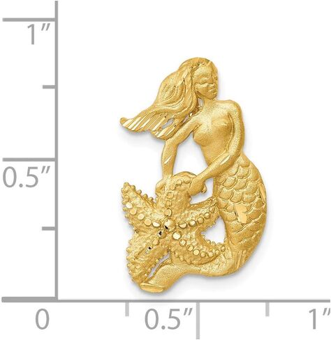 Solid 14k Yellow Gold Diamond-cut Open-Backed Mermaid Brushed Matte Finish Pendant Charm - 21mm x 12mm in Saudi Arabia