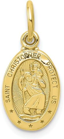 10k Yellow Gold Solid Catholic Patron Saint Christopher Brushed Matte Finish Pendant Charm - 20mm x 9mm in Saudi Arabia