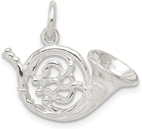 Solid 925 Sterling Silver French Horn Charm Pendant - 15mm x 20mm in Saudi Arabia