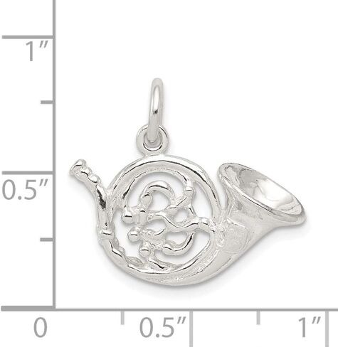 Solid 925 Sterling Silver French Horn Charm Pendant - 15mm x 20mm in Saudi Arabia