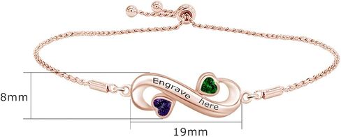 AFFY Mother's Day Jewelry Gifts Personalized Simulated Birthstone Name Engraved Double Heart Infinity Bolo Bracelet 14k Gold Plated Sterling Silver in Saudi Arabia