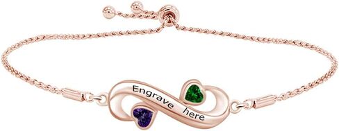 AFFY Mother's Day Jewelry Gifts Personalized Simulated Birthstone Name Engraved Double Heart Infinity Bolo Bracelet 14k Gold Plated Sterling Silver in Saudi Arabia