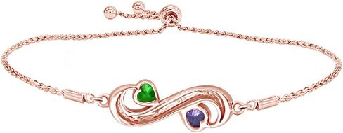 AFFY Mother's Day Jewelry Gifts Personalized Simulated Birthstone Name Engraved Double Heart Infinity Bolo Bracelet 14k Gold Plated Sterling Silver in Saudi Arabia
