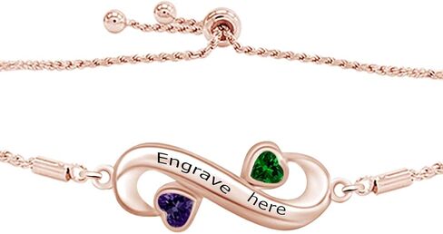 AFFY Mother's Day Jewelry Gifts Personalized Simulated Birthstone Name Engraved Double Heart Infinity Bolo Bracelet 14k Gold Plated Sterling Silver in Saudi Arabia