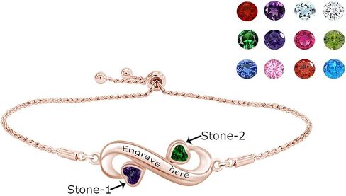 AFFY Mother's Day Jewelry Gifts Personalized Simulated Birthstone Name Engraved Double Heart Infinity Bolo Bracelet 14k Gold Plated Sterling Silver in Saudi Arabia
