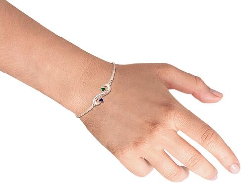 AFFY Mother's Day Jewelry Gifts Personalized Simulated Birthstone Name Engraved Double Heart Infinity Bolo Bracelet 14k Gold Plated Sterling Silver in Saudi Arabia