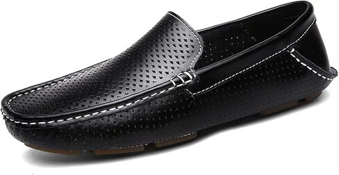 Easy to Put and Remove Driving Moccasins Loafer Shoes for Men Breathable Genuine Leather Perforated Stitching Details Resistant Comfortable Flat Heel Walking Slip On for All Occasions in Kuwait