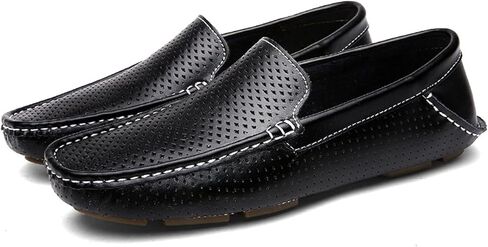 Easy to Put and Remove Driving Moccasins Loafer Shoes for Men Breathable Genuine Leather Perforated Stitching Details Resistant Comfortable Flat Heel Walking Slip On for All Occasions in Kuwait