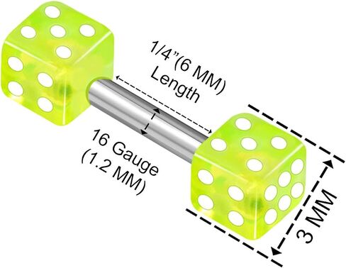 2PCS Stainless Steel Straight Barbell 16 gauge 1/4 6mm 3mm Dice Cartilage Earrings Eyebrow Piercing Jewelry See More Colors in Saudi Arabia