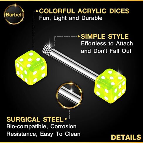 2PCS Stainless Steel Straight Barbell 16 gauge 1/4 6mm 3mm Dice Cartilage Earrings Eyebrow Piercing Jewelry See More Colors in Saudi Arabia