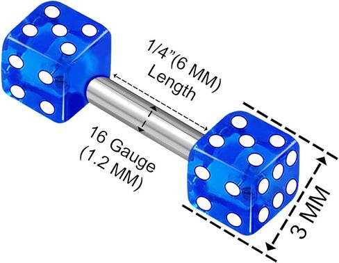 2PCS Stainless Steel Straight Barbell 16 gauge 1/4 6mm 3mm Dice Cartilage Earrings Eyebrow Piercing Jewelry See More Colors in Saudi Arabia