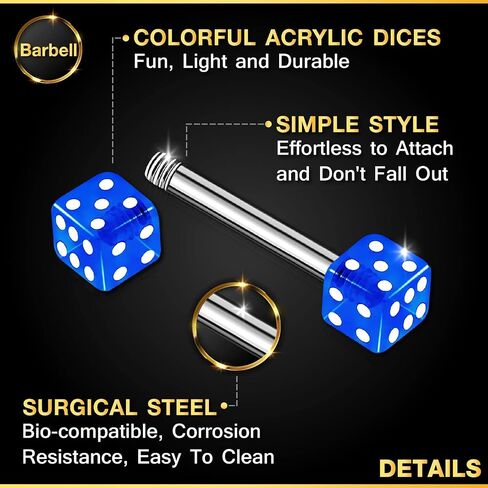 2PCS Stainless Steel Straight Barbell 16 gauge 1/4 6mm 3mm Dice Cartilage Earrings Eyebrow Piercing Jewelry See More Colors in Saudi Arabia