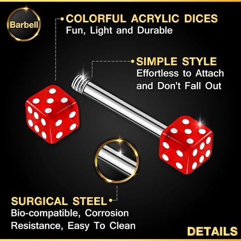 2PCS Stainless Steel Straight Barbell 16 gauge 1/4 6mm 3mm Dice Cartilage Earrings Eyebrow Piercing Jewelry See More Colors in Saudi Arabia