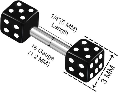 2 قطعة الفولاذ المقاوم للصدأ مستقيم الحديد 16 قياس 1/4 6 مللي متر 3 مللي متر النرد الغضروف أقراط الحاجب ثقب المجوهرات رؤية المزيد من الألوان in Kuwait