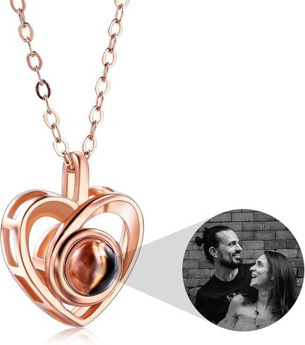 OTXIXTO Personalized Projection Picture Pendant 925 Sterling Silver Necklace Heart-Shaped Pendant Birthday Anniversary Jewelry Gifts for Her/Women/Mom/Girlfriend in Saudi Arabia
