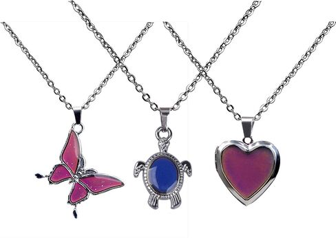 3pcs Temperature Sensing Color Changing Mood Necklace Set Turtle Butterfly Love Heart Shape Pendant Control Emotion Feeling Romantic Stainless Steel Chain Jewelry in Saudi Arabia
