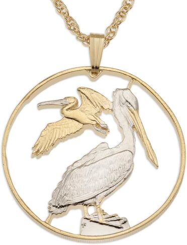 Pelican Pendant & Necklace, British Virgin Islands 50 Cents Hand Cut, 1 3/16" in diameter in Kuwait